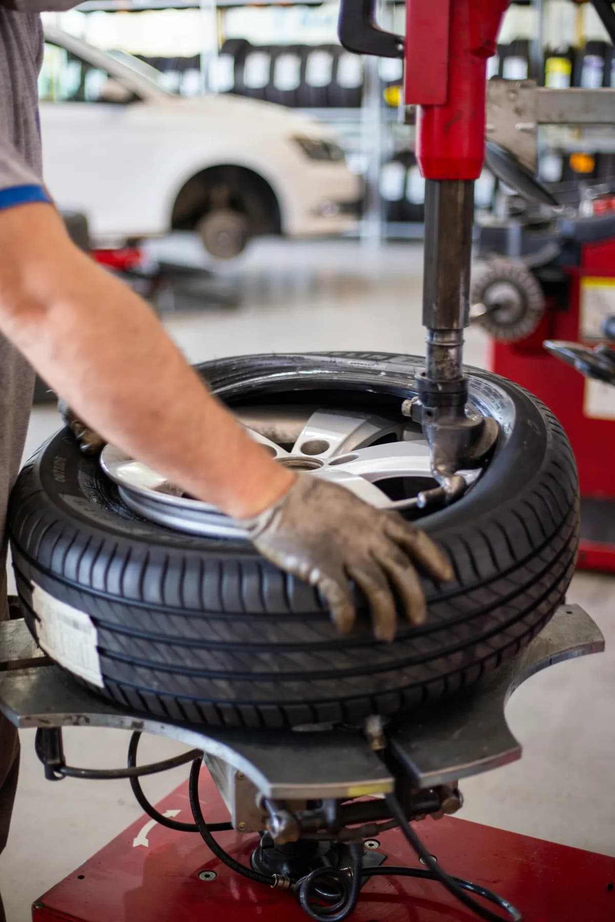 Modern car wheel and tire close up